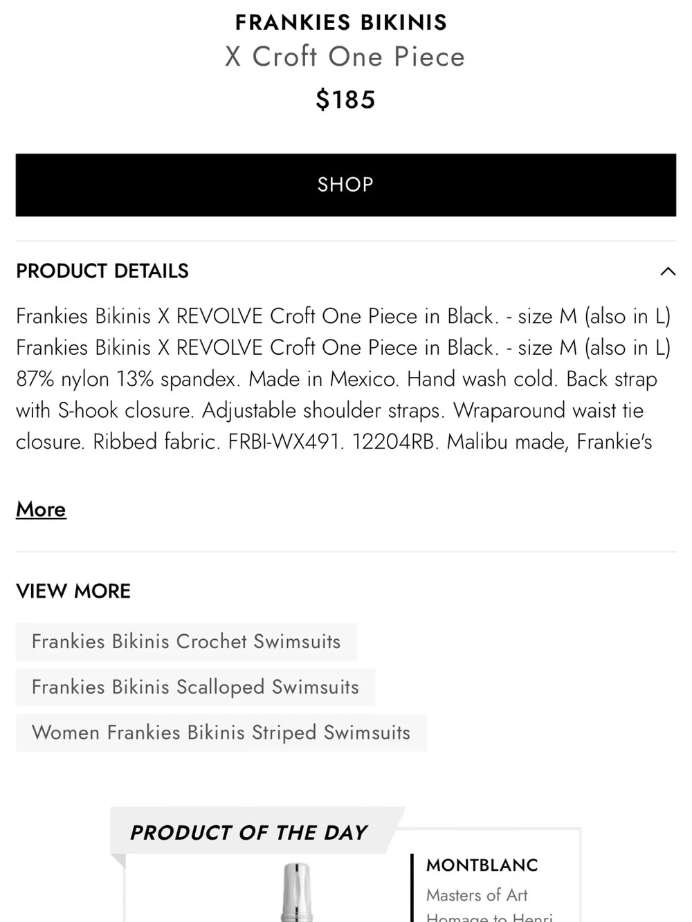 Frankies Bikinis X Revolve Croft One Piece in Black Small